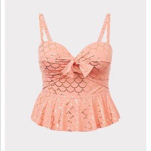 Torrid Coral Pink & Gold Mermaid Pattern Peplum Hem Underwire Swim Top Size 3R